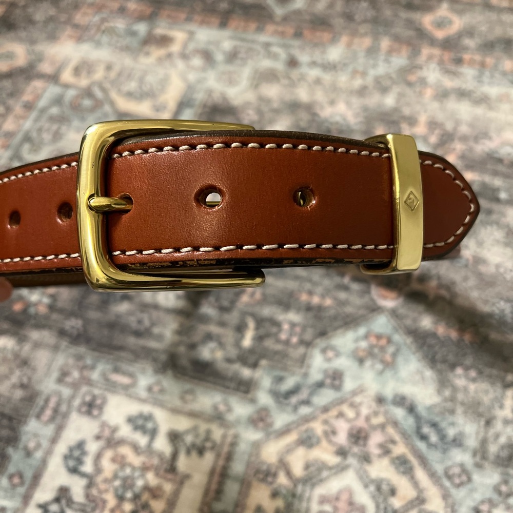 Aker B21 Leather Gun Belt, Brown/Gold, Size 28 (XS) - Picture 2 of 4